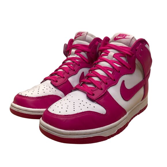 Nike Women’s Pink Prime White Leather Dunk High-Top Sneakers Size 7.5 - Picture 3 of 10